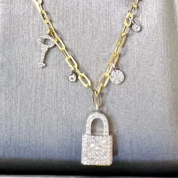 🔥SALE! Meira T Lock Key Diamond Chunky Chain Charm Necklace - Picture 7 of 7